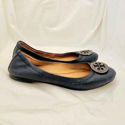 Tory Burch Black Jewel Crystal Logo Liana Ballet Flats Size 8.5 M *No Box - Picture 3 of 11