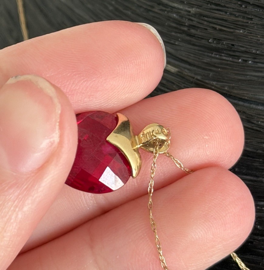 10K Solid Yellow Gold Diamond Ruby Heart Pendant … - image 5
