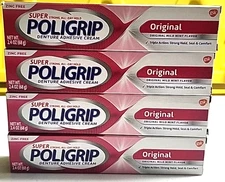 Super Poligrip Original Denture Adhesive Cream 4 Pack Zinc Free 2.4 Oz Tubes