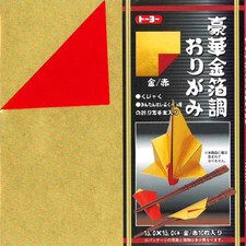 Japanese Origami Folding Paper 6" (15 cm) Red Gold Washi 10 Sheets Made in Japan