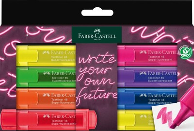 Faber-Castell Textliner 46 Neon Highlter, wallet of 8: 2x yellow, pink, green, o
