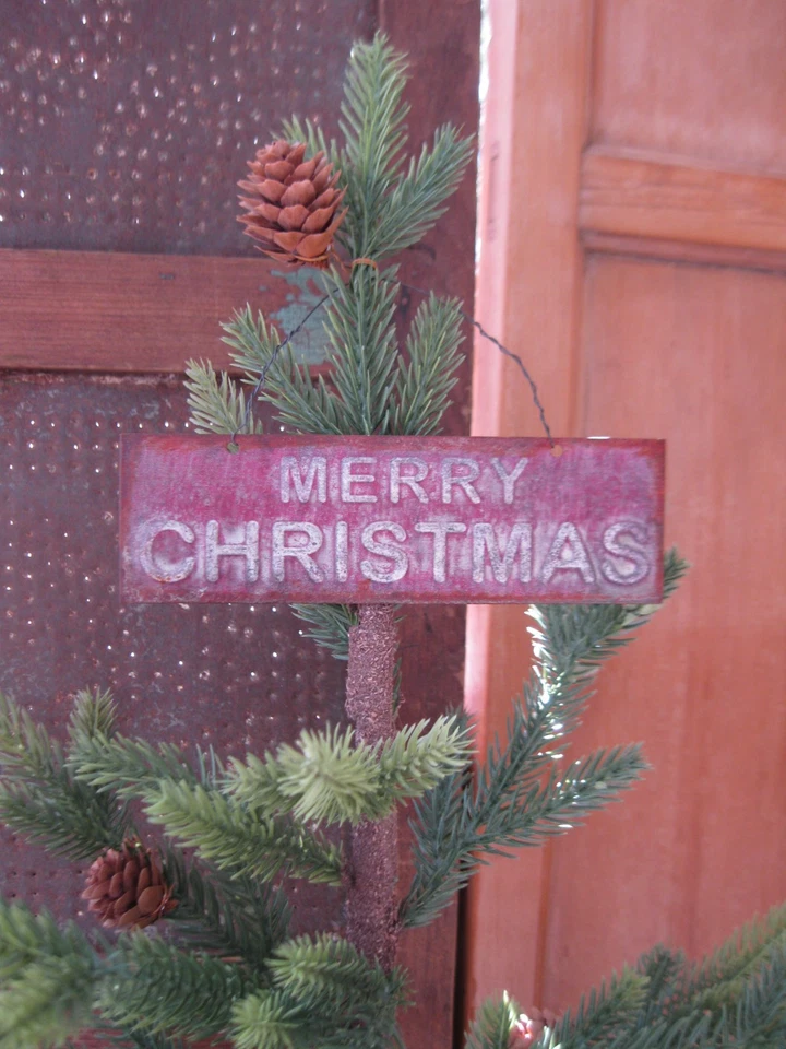 LG Antique Tin After Glow Coffee Pail w Primitive Christmas Tree - Image 2 of 4