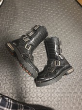 Harley Davidson Women Side Zip Black Leather 5 Buckle Riding Boots Sz 7.5 READ