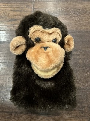 Dakin Monkey Hand Puppet Vintage Ape Chimp Plush Black Fur 10'' 1980 EUC