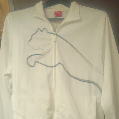 PUMA Men s White Full-Zip Track Jacket XL Stand-Up Collar Blue Logo