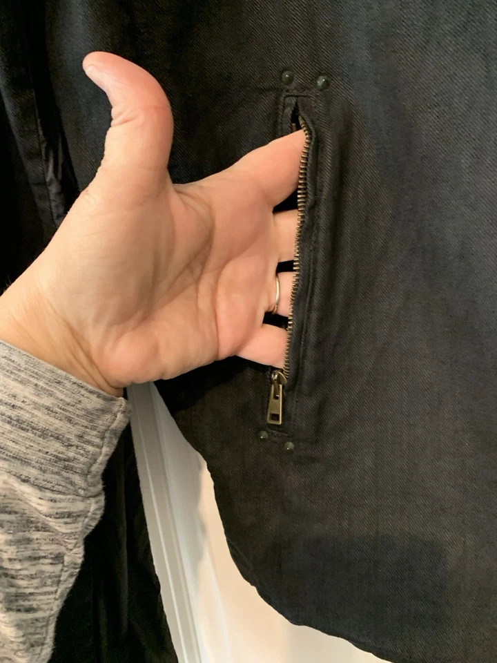 Chaqueta de moto CNC negra de lona encerada para hombre mediana mezcla de algodón Foto 3 de 4