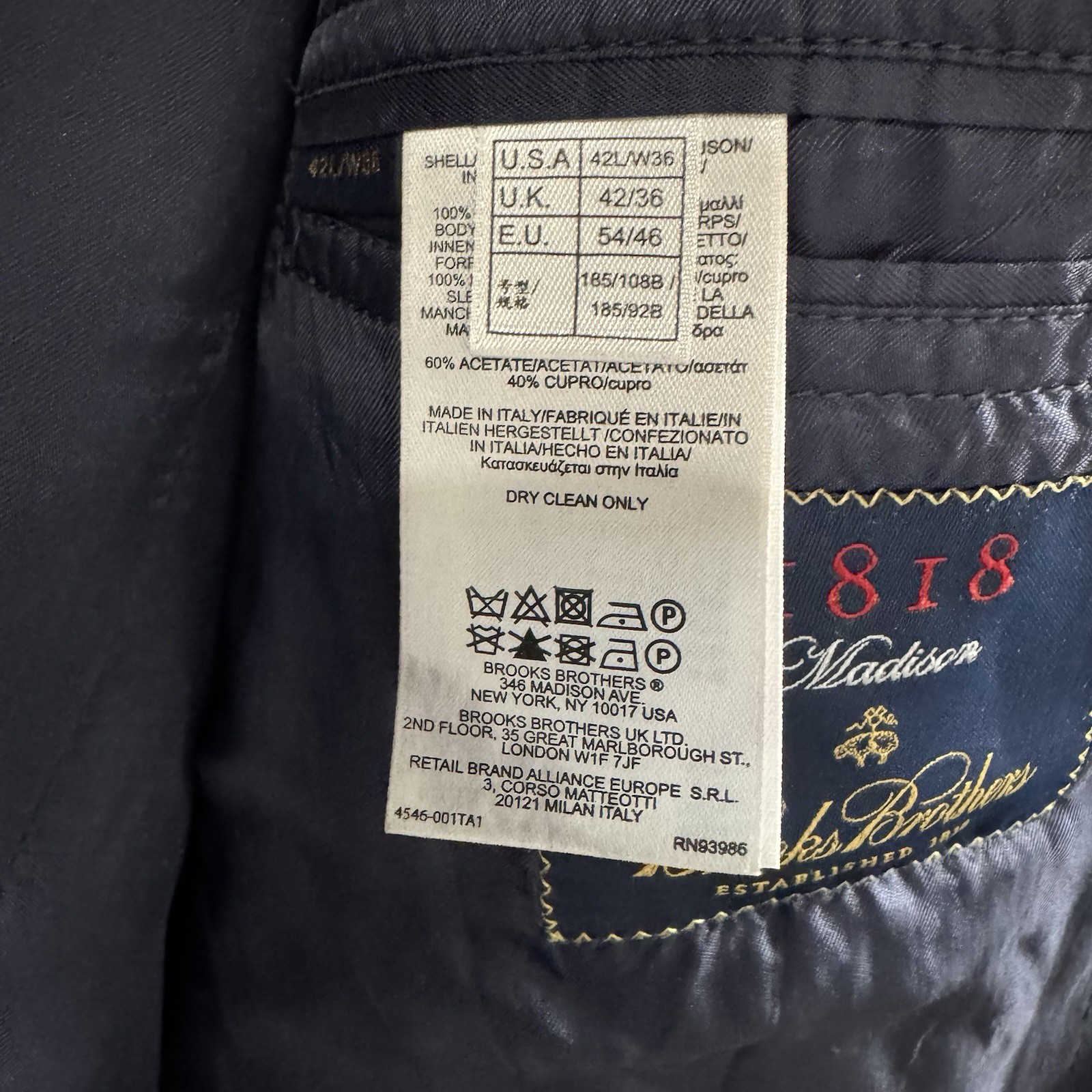 Brooks Brothers 1818 Madison Vitale Barberis Canonico Blazer 42L Blue Wool Italy thumbnail 15