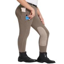 EquiFit Girls Brown Riding Breeches with Knee-Patch Pocket