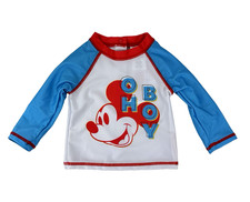 Disney Store Baby White Blue Long Sleeve Crew Oh Boy Mickey Rash Guard 9-12 MO