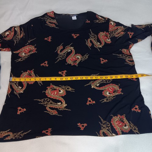 Vintage Y2K 90s Es-Se Plus Textured Dragon Print Liquid Knit Blouse Tunic 3XL - Picture 5 of 9