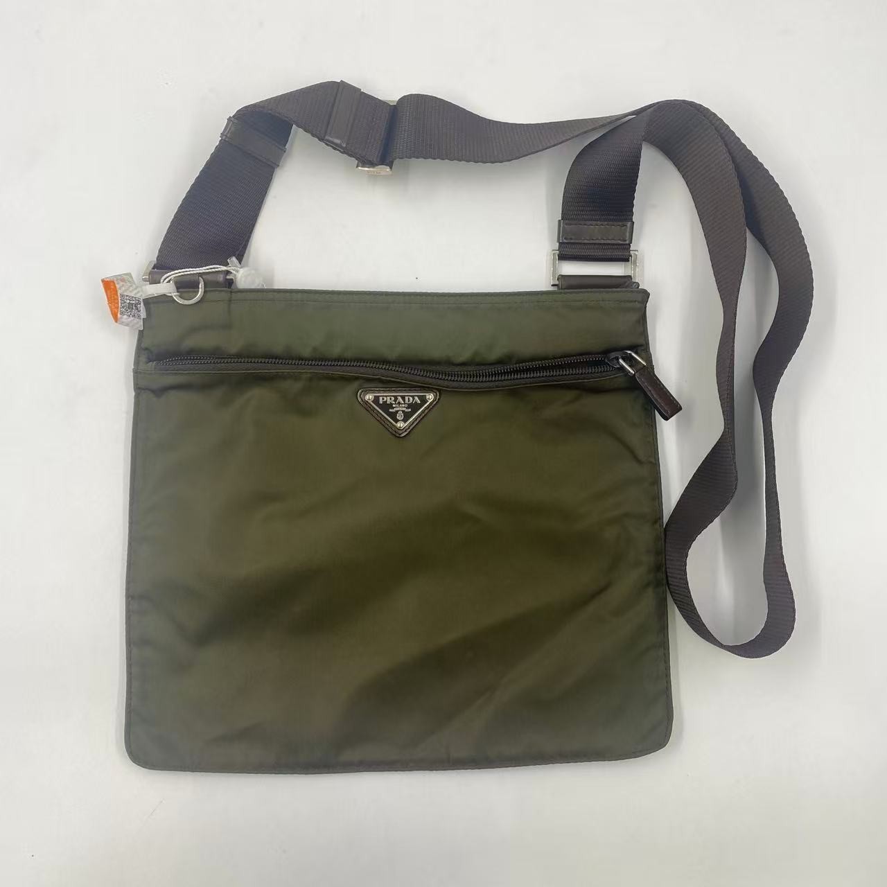 PRADA Shoulder bag Khaki green Leather Canvas