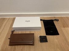 2024 Celine Sunglasses Case Wristlet Brown Leather Logo with All the Items