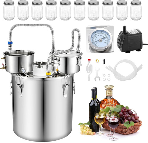Alcohol Still, 13.2 GAL/ 50L Alcohol Distiller with 10 X 16Oz Glass Jars, Thumpe