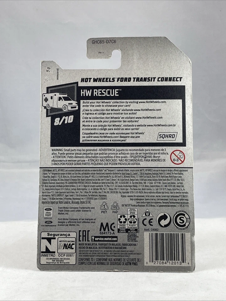 Ambulancia paramédica Hot Wheels Ford Transit Connect 218/250 HW Rescate 8/10 ¡NUEVA! Foto 3 de 4