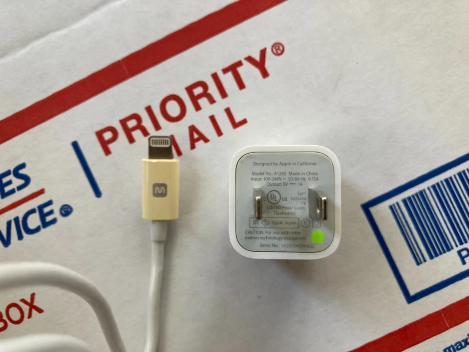 Genuine Apple A1265 USB Charger and Monoprice 10ft USB to Lightning Cable - Image 2 of 4