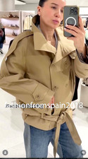 ZARA NUOVO TRENCH DONNA CON CINTURA CORTO COLLO ALTO ZW BEIGE S,M,L 7522/060/710