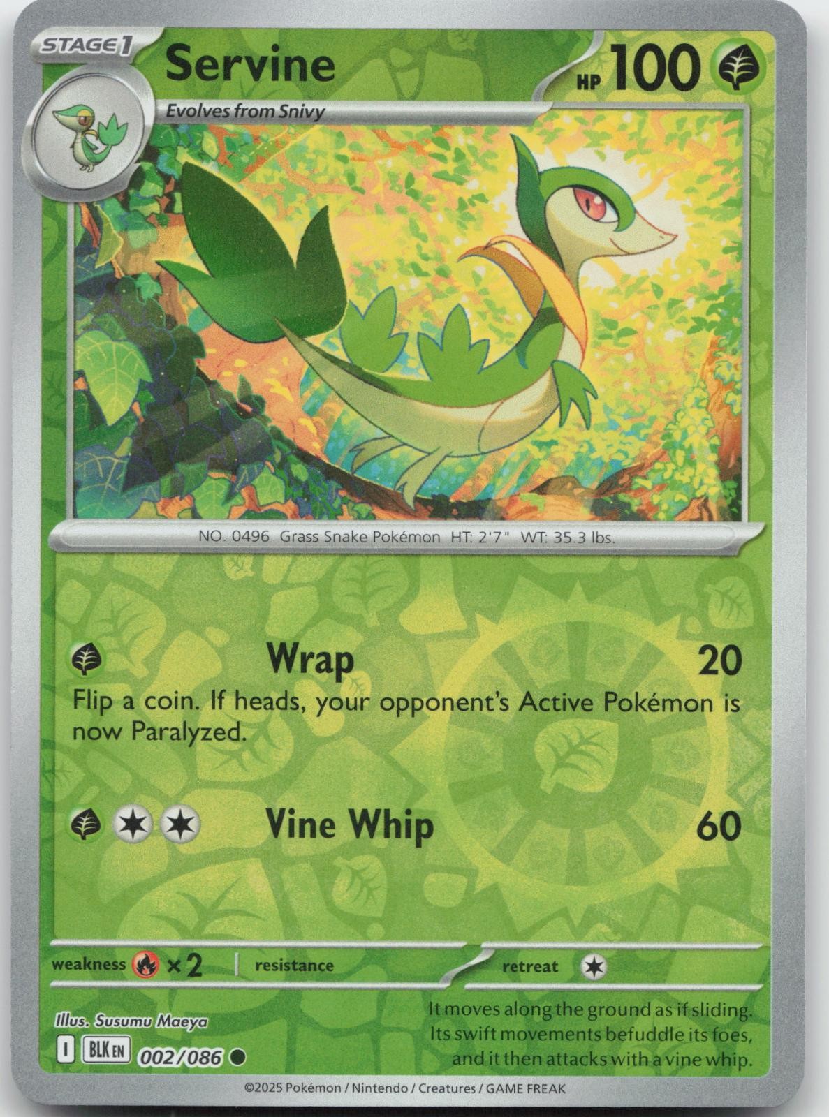 SERVINE 002/086 C BLACK BOLT POKEMON REVERSE HOLO NEAR MINT
