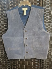 VTG 90s Arizona Jean Co Men's XL Blue Suede Leather Vest Western Cowboy Boho