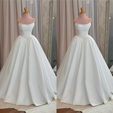 Simple Wedding Dresses Strapless A Line Satin White Ivory Bridal Gowns