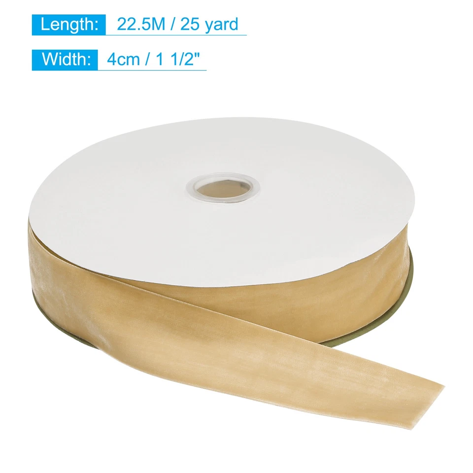 Cinta de terciopelo 1 1/2 pulgadas x 25 yardas carrete de una sola cara sedoso para manualidades hágalo usted mismo caqui Foto 2 de 4