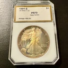 1991 San Francisco American Eagle Proof 1 ozt 99.9% Silver Coin PCI PR70 - Toned
