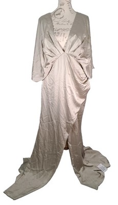 ASOS Edition Curve Satin Maxikleid salbeigrün Kimonoärmel drapierter Rock UK 22
