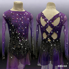 Ice skating dress Competition Figure Skating Twirling Costume purple dyeing