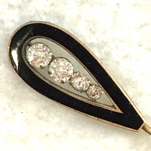 ANTQ Cappello Stick Spilla Bavero Nero Smalto Pasta Pietre Ottone Strass Vintage 3” - Foto 2 di 7