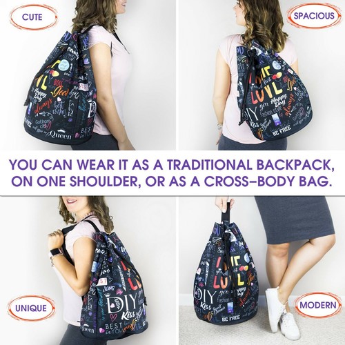 Drawstring Backpack Stylish Printed Design - Drawstring Bag - Gym Bag for Women - Picture 6 of 7