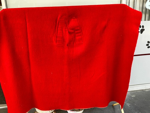 St Marys 100% Wool Blanket Ohio Red Approx 72 W x 81 L custom letter M patch - Picture 6 of 10