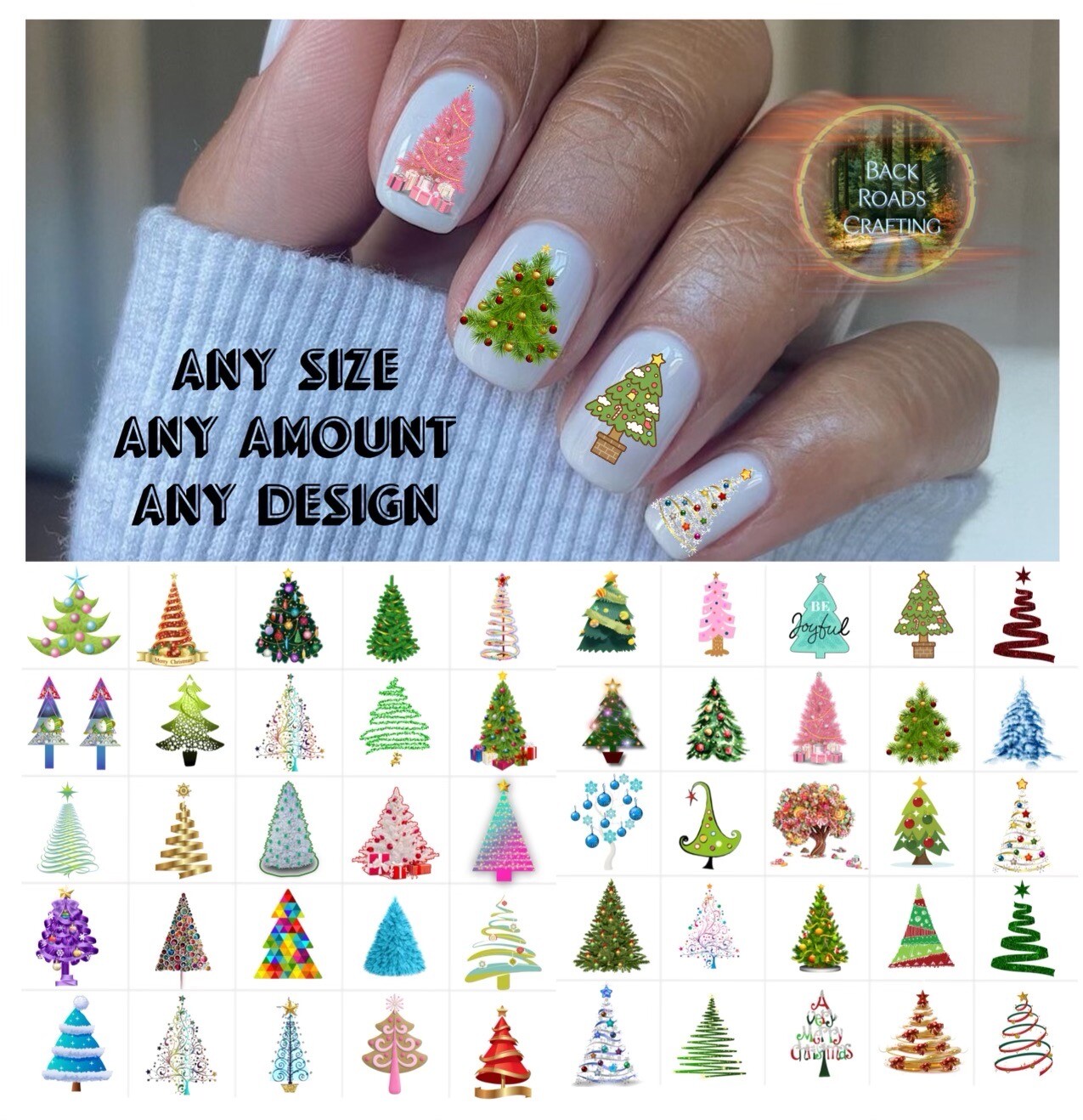Christmas Trees Balls Waterslide Nail Decals Set Of 50 Instructions & Bonus