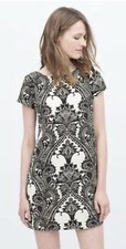 Zara Black White Victorian Pattern Short Sleeve Mini Dress Small 2578/747/251