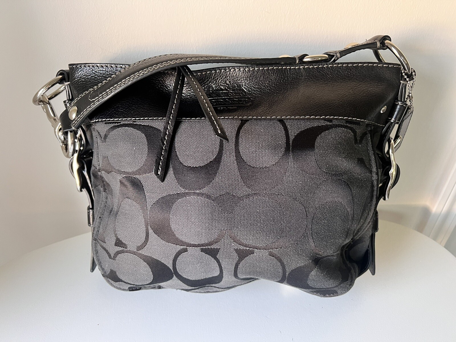 COACH 12657 Black Zoe Signature Jacquard & Leather Sh… Gem