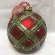 Frontgate Large Christmas Glass Red Green Glitter Ornament