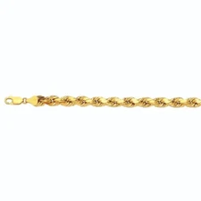 10k Yellow Gold 5mm Rope Chain D/cut Bracelet Size 7"-9" Hollow