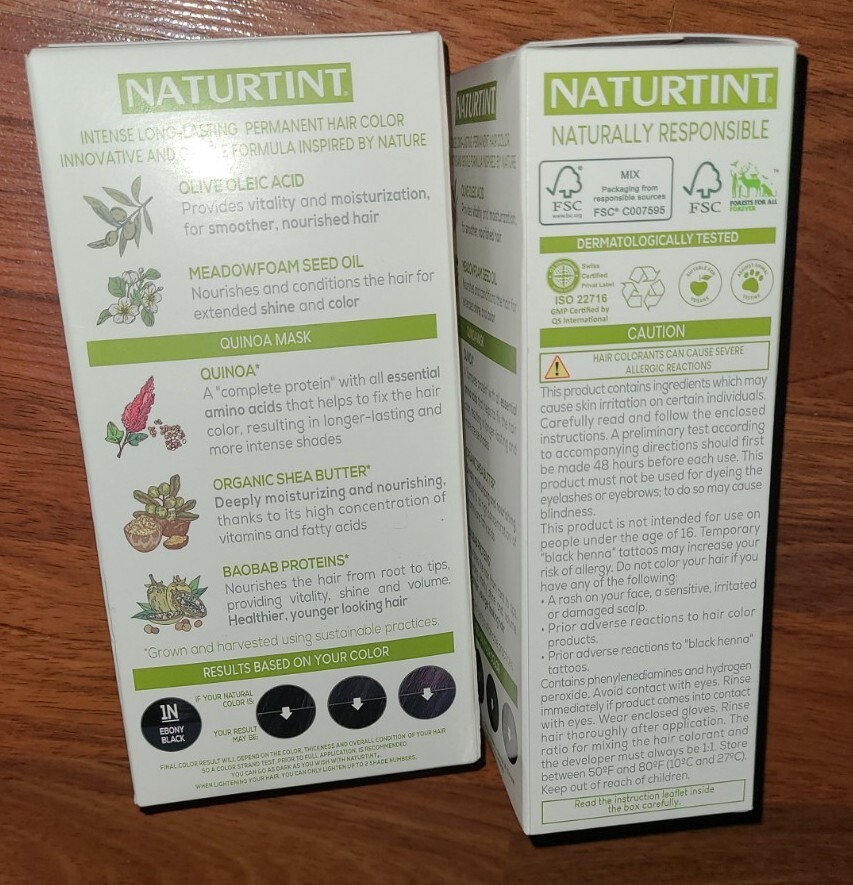 TWO NEW Naturtint Ammonia Free Permanent Hair Color Gel # 1N EBONY BLACK Fresh