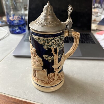 Vintage German Beer Stein Gerste u hopfen gibtgute tropfen Pewter lid