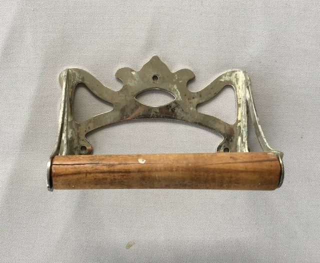 Antique Nickel Br Victorian Toilet Paper Tissue Holder Vtg Bathroom 37 19j