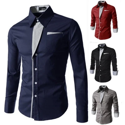 Herren Bluse Business Slim Fit Bluse Langarm Freizeithemd Oberteil Formal Hemden - Bild 1 von 4