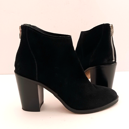 Dolce Vita Stevie Blk Suede Bootie Silver Back Zip Block Heel Sz 7.5