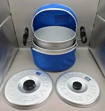 EverNew Cook Kit Lightweight Camping (2) Pots & (2) Snap-Lock Lids Set In Bag