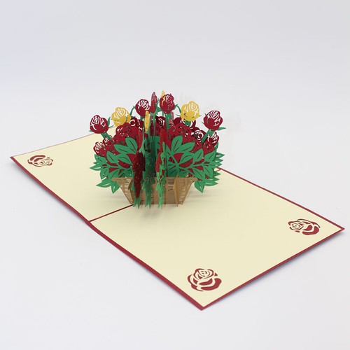 3D Pop Up Greeting Cards Rose Basket of Flowers AU SHOP - Picture 3 of 4