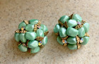 VINTAGE MINT GREEN WITH GOLD CAPS & CLEAR RHINESTONE CLIP ON EARRINGS — photo 2