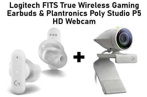 Logitech FITS True Wireless Gaming Earbuds & Plantronics Poly Studio P5 Webcam