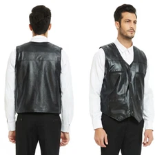Men's Leather Vest Motorcycle Biker Vest Concealed Carry Tactical Fleece Warm