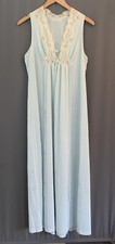 Vintage Vanity Fair Nightgown Maxi Slip Dress Size 34 Blue Lace Nylon Feminine