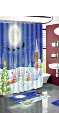 Christmas Village PEVA Shower Curtain Santa  Sleigh 70"x70"