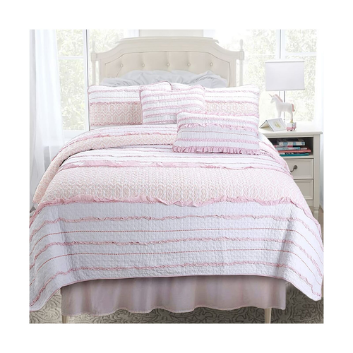 Cozy Line Home Fashions Pink Girly Ruffle Butterfly Reversible 100% Cotton So...
