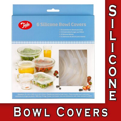 6x Tala Silikon Schüssel Abdeckungen Wiederverwendbar Deckel Wraps Flexibel Klar Stretch Rund