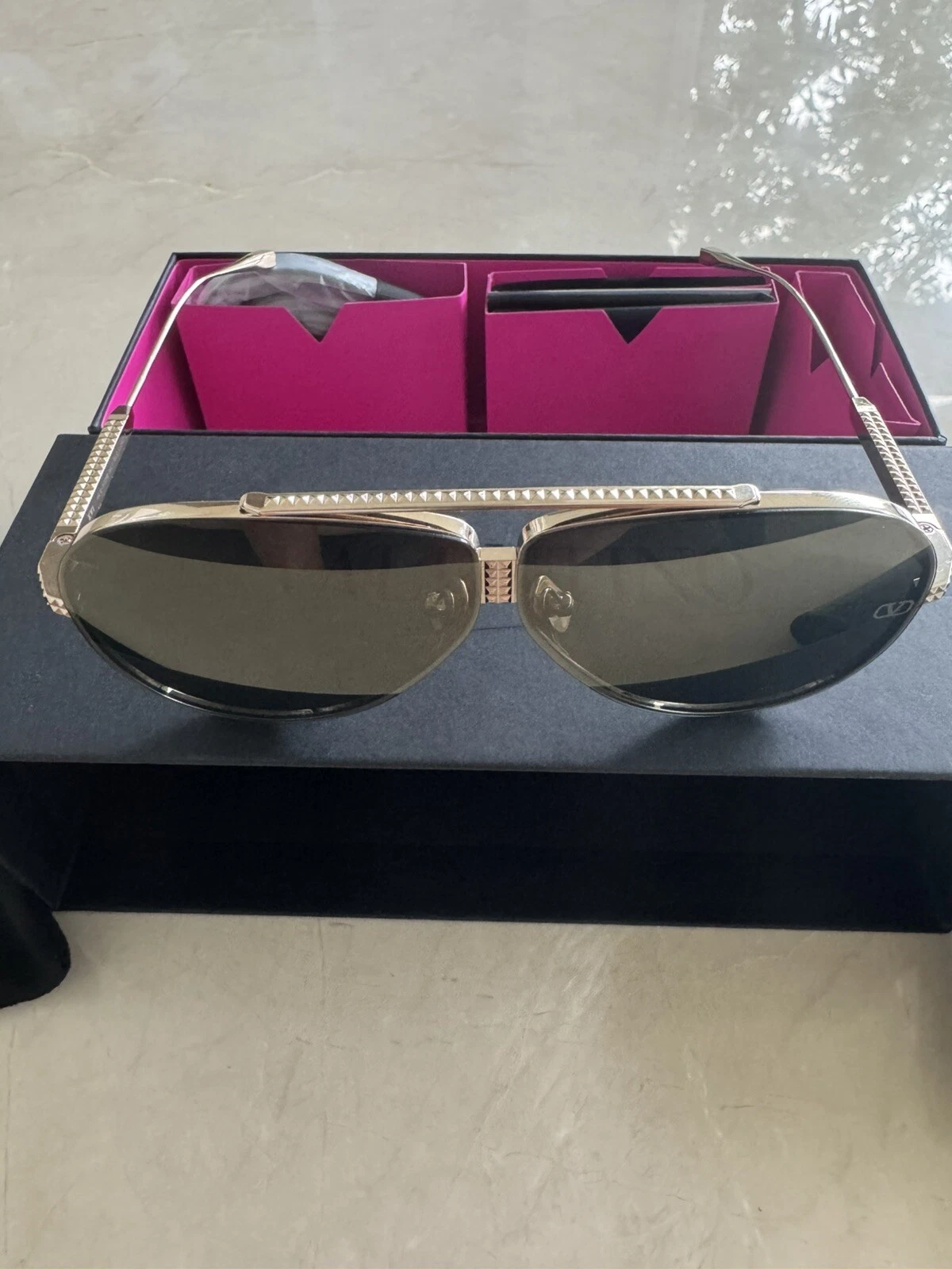 Valentino — VALENTINO TITANIUM Sunglasses Aviator White Gold (XVI VLS-100B-64 GLD CAT 3)